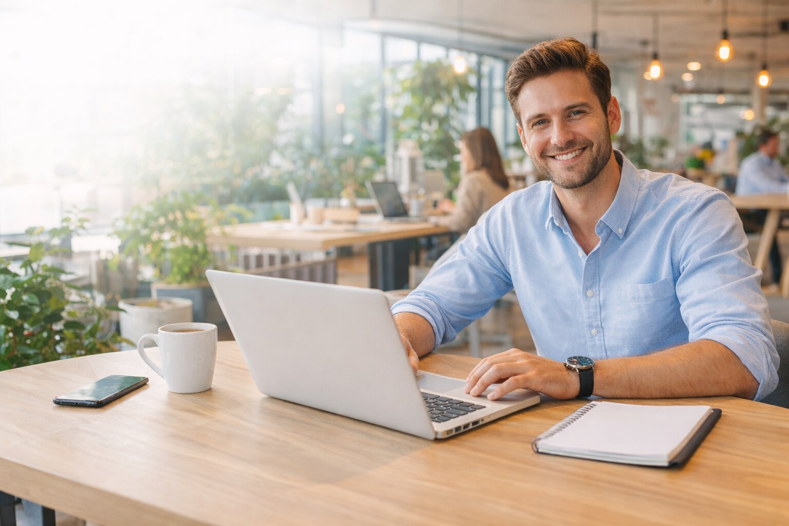 Professional working in a modern coworking space